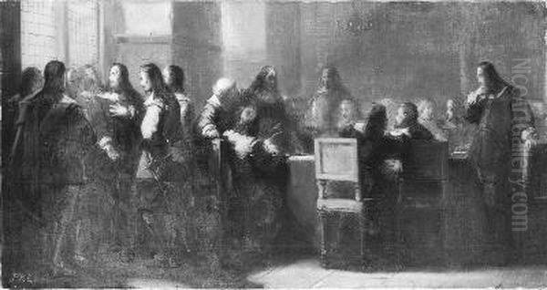 Anno 1664. De Staten dragen De Ruyter het opperbevel der vloot op Oil Painting by Johannes Hinderikus Egenberger