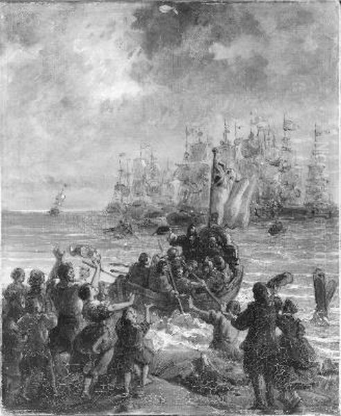 Anno 1688. Willem III landt in Engeland Oil Painting by Johannes Hinderikus Egenberger