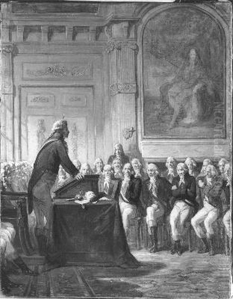 Anno 1796. De opening der Nationale Vergadering door Pieter Paulus Oil Painting by Johannes Hinderikus Egenberger