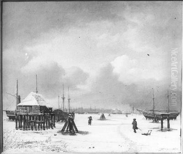 Winter op het IJ Oil Painting by Hendrik Gerrit ten Cate