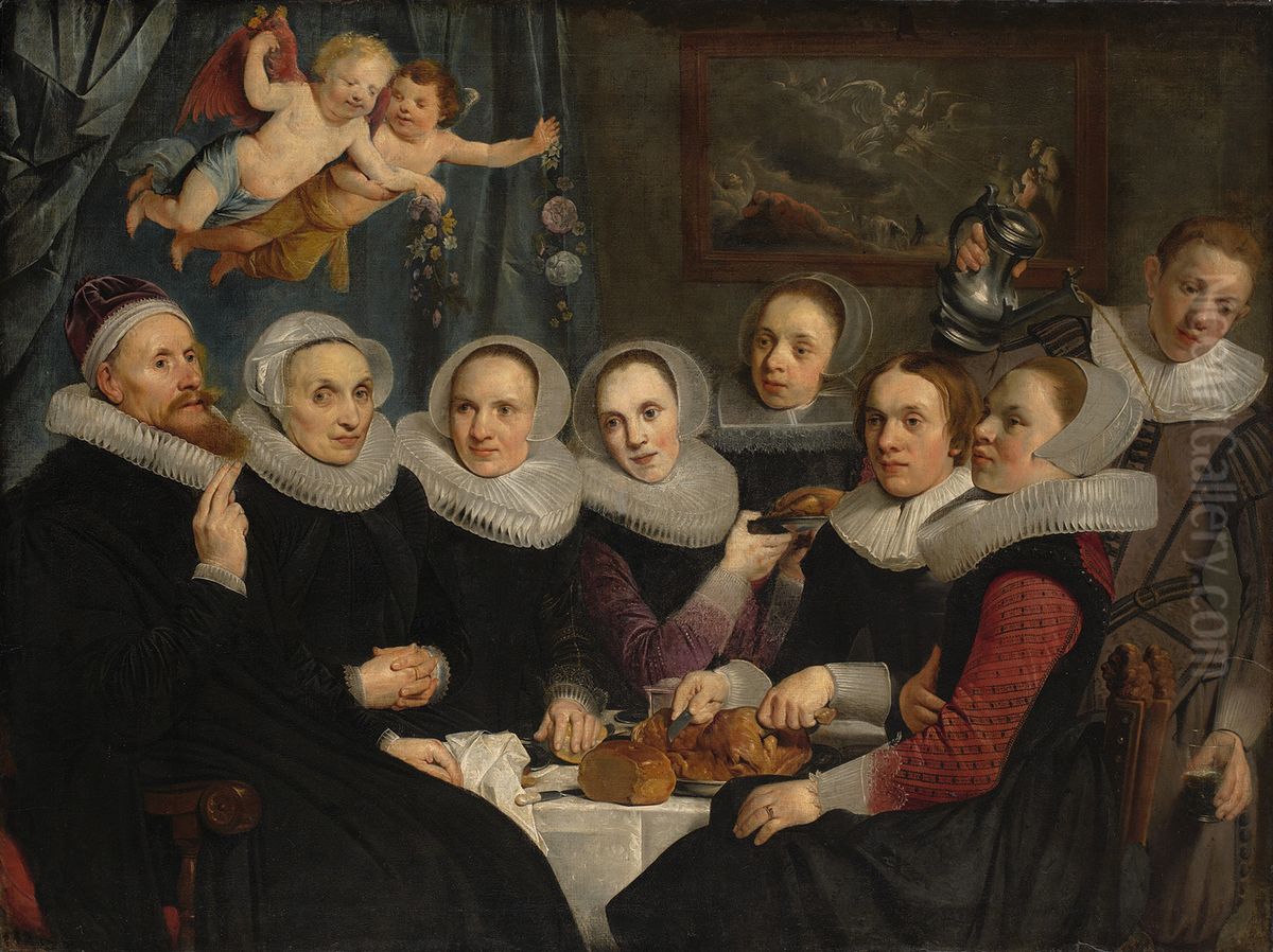 Theodorus Schrevelius en zijn gezin aan tafel Oil Painting by Pieter de Grebber