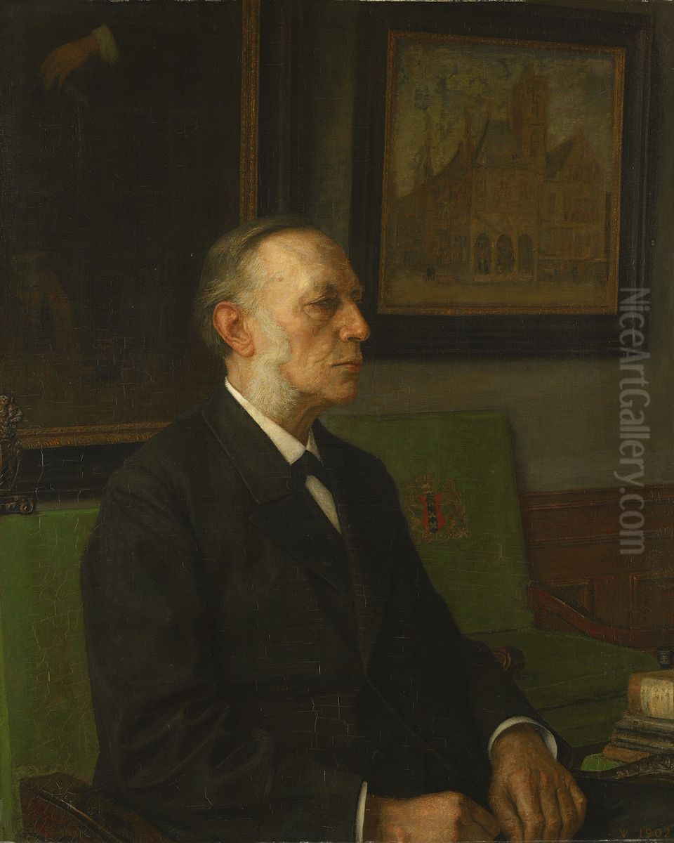 Mr. S.A. Vening Meinesz (1833-1909), burgemeester van Amsterdam 1891-1901-Mr. S.A. Vening Meinesz (1833-1909), mayor of Amsterdam Oil Painting by Jan Veth