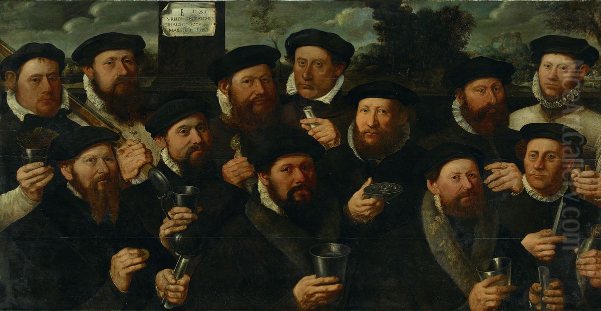 Twaalf schutters van rot E (Kloveniersdoelen) Oil Painting by Dirck Jacobsz.