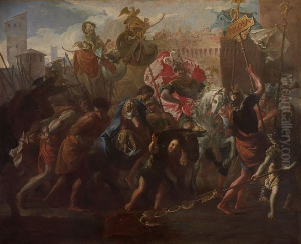 Le Roi Theodoric Ier mene le Comte Litorius captif Oil Painting by Antoine Rivalz