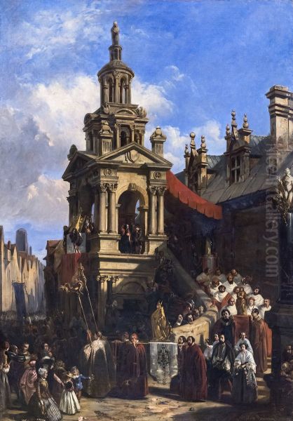 The Procession of the GargoyleFrancais:La Procession de la GargouilleItaliano:La processione della Gargolla Oil Painting by Clement Boulanger
