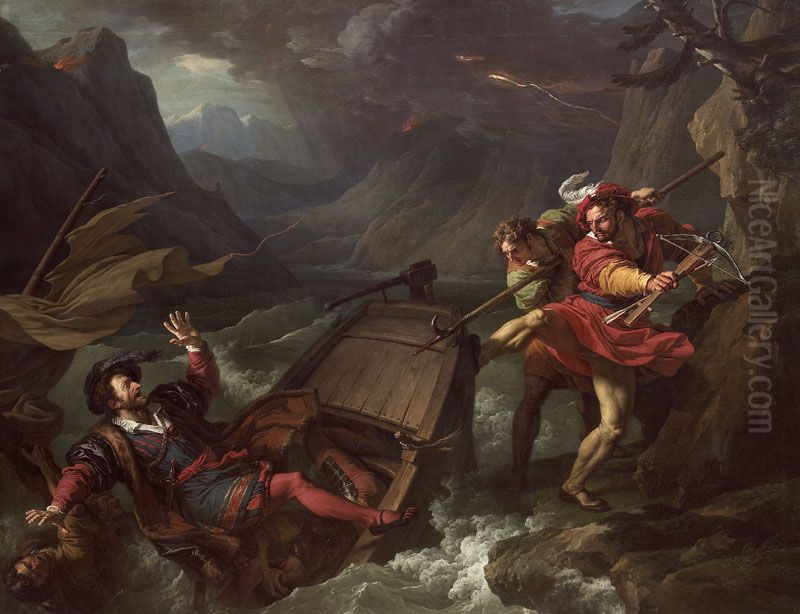 Guillaume Tell renversant la barque sur laquelle le gouverneur Gessler traversait le lac de Lucerne Oil Painting by Francois-Andre Vincent