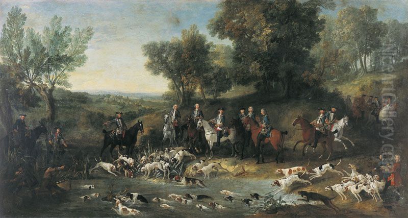 Louis XV chassant le cerf dans la foret de Saint-Germain Oil Painting by Jean-Baptiste Oudry