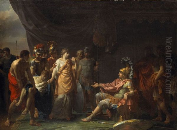 Alexandre et Timoclee Oil Painting by Jean-Charles Nicaise Perrin