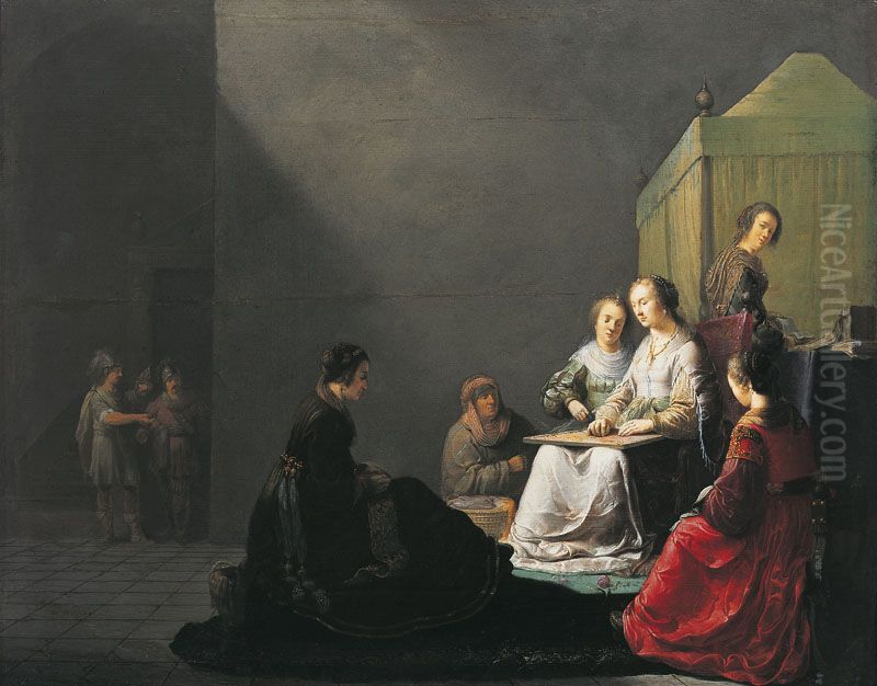 Lucrece a l'ouvrage Oil Painting by Willem De Poorter