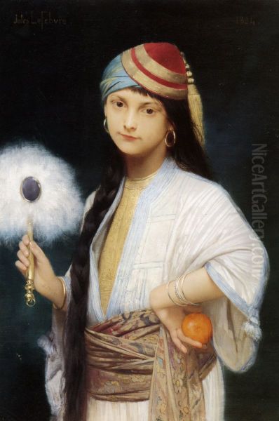 L'eventail a plumes Oil Painting by Jules Lefebvre