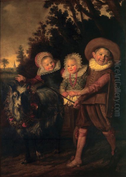 Portrait of three unknown children Oil Painting by Frans Hals