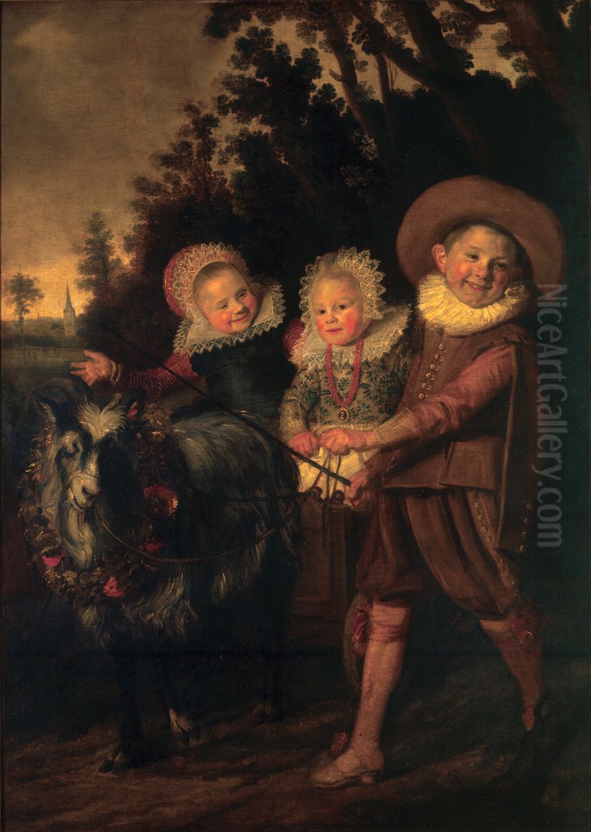 Three childeren with a goat-cart. Oil Painting by Frans Hals