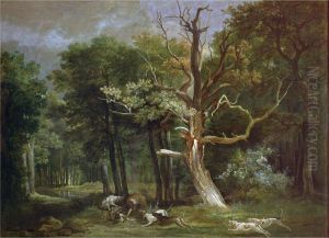 Bosgezicht met wolvenjacht