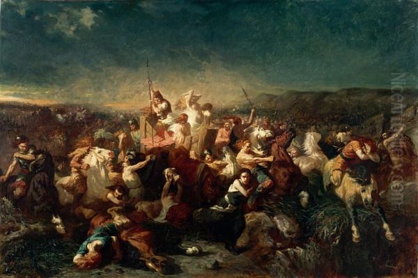Deroute des Germains, apres la bataille de Tolbiac Oil Painting by Evariste Vital Luminais