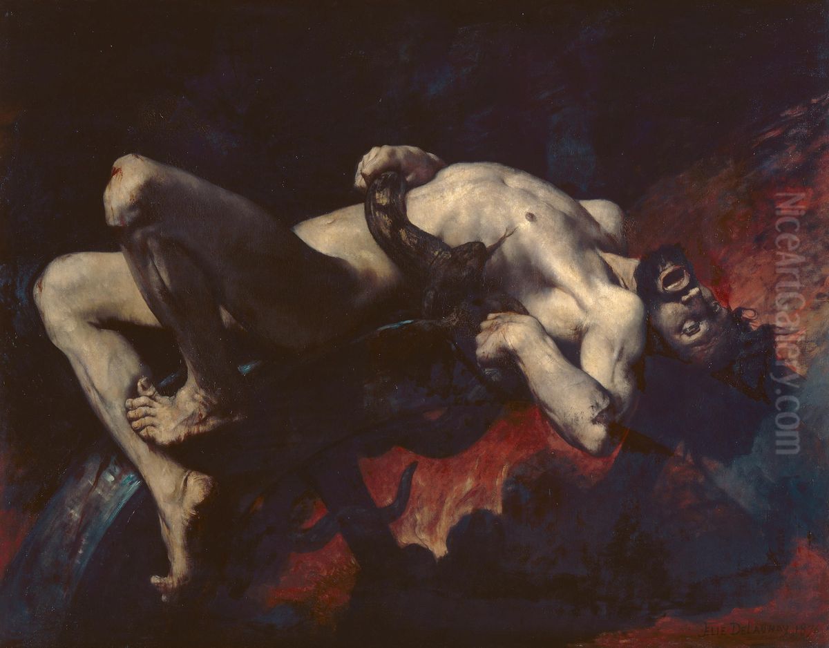 Ixion precipite dans les enfers Oil Painting by Jules-Elie Delaunay
