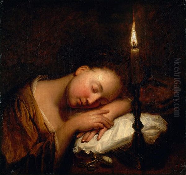 A girl sleeping Oil Painting by Jean-Baptiste Santerre