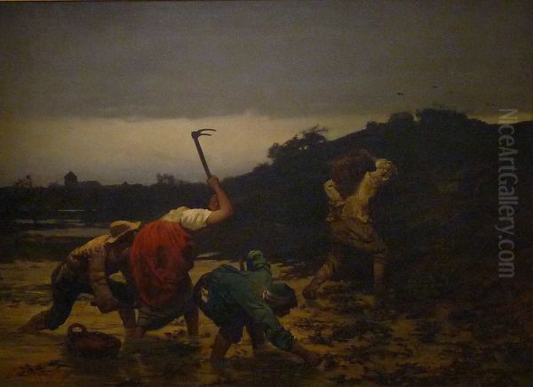 Recolte des pommes de terre pendant l'inondation du Rhin en 1852 Oil Painting by Gustave Brion