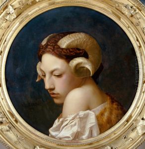 Tete de femme coiffee de cornes de belier