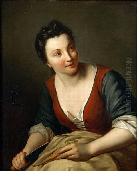 A Kitchen Maid Oil Painting by Jean-Baptiste Santerre