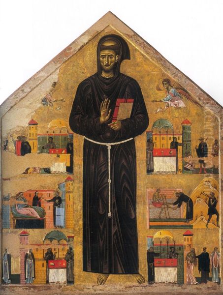 St. Francis and six stories from his life Oil Painting by Giunta Pisano