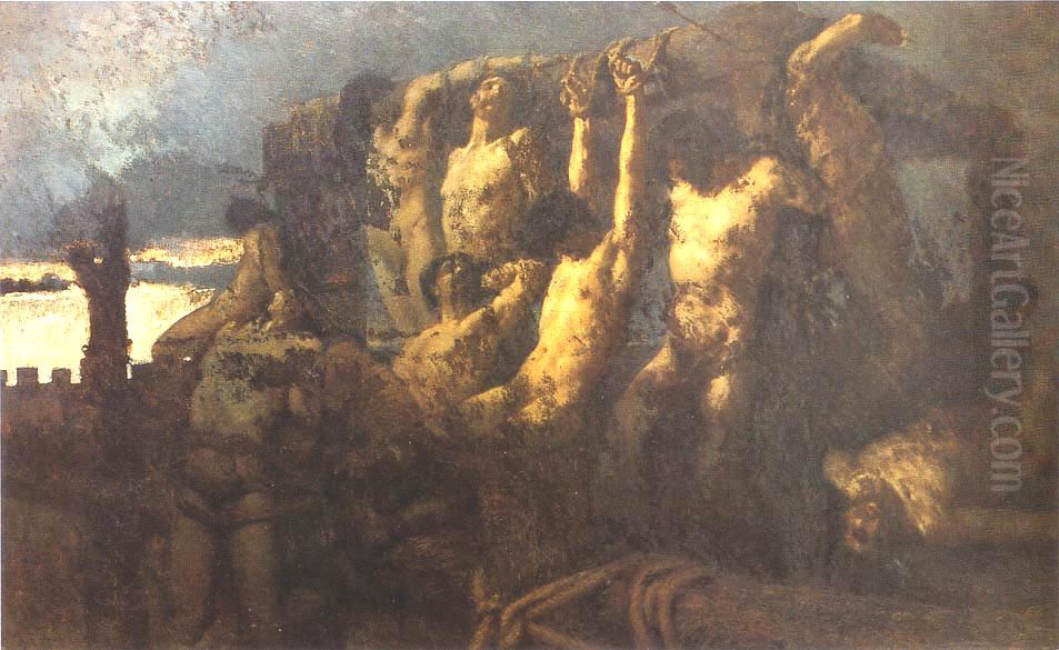 Crema hostages Oil Painting by Gaetano Previati