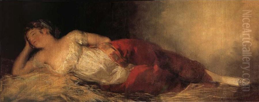 Femme endormie Oil Painting by Francisco Goya Fuendetodos