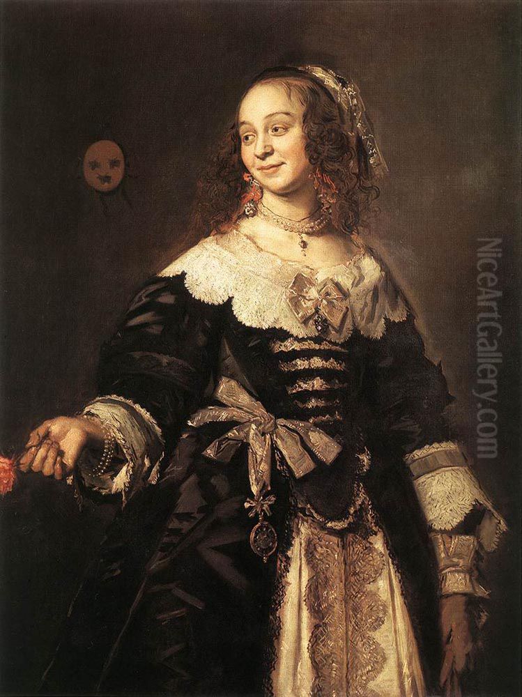 Bildnis einer Dame im schwarzem Kleide mit Rose (Isabella Coymans) Oil Painting by Frans Hals