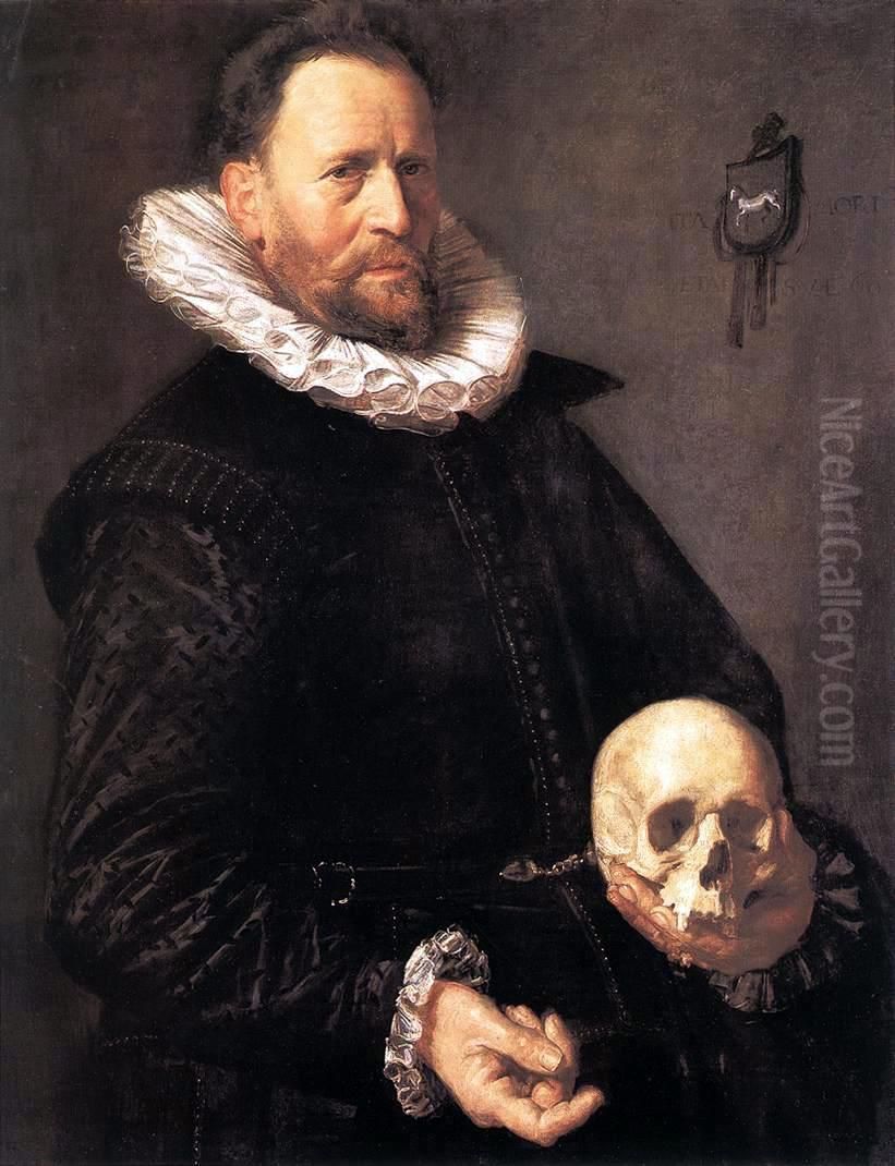 Portrait of a Man Holding a Skull Oil Painting by Frans Hals