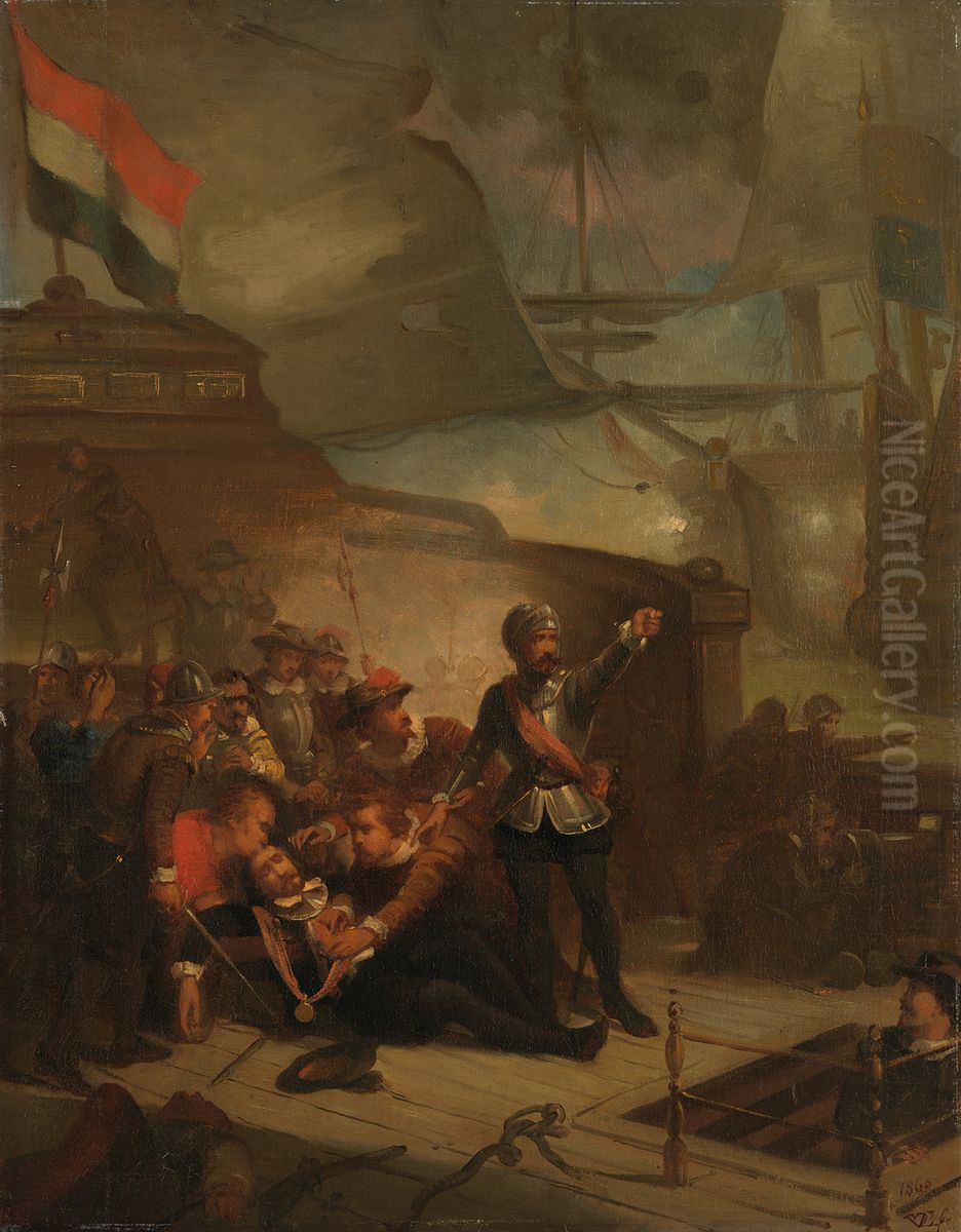Anno 1653. Maarten Harpertsz. Tromp sneuvelt Oil Painting by Paul Tetar van Elven
