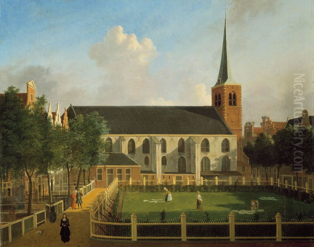 The Begijnhof with the English Reformed Church Oil Painting by Jan ten Compe
