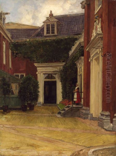 De binnenplaats van het Burgerweeshuis Oil Painting by Nicolaas Van Der Waay