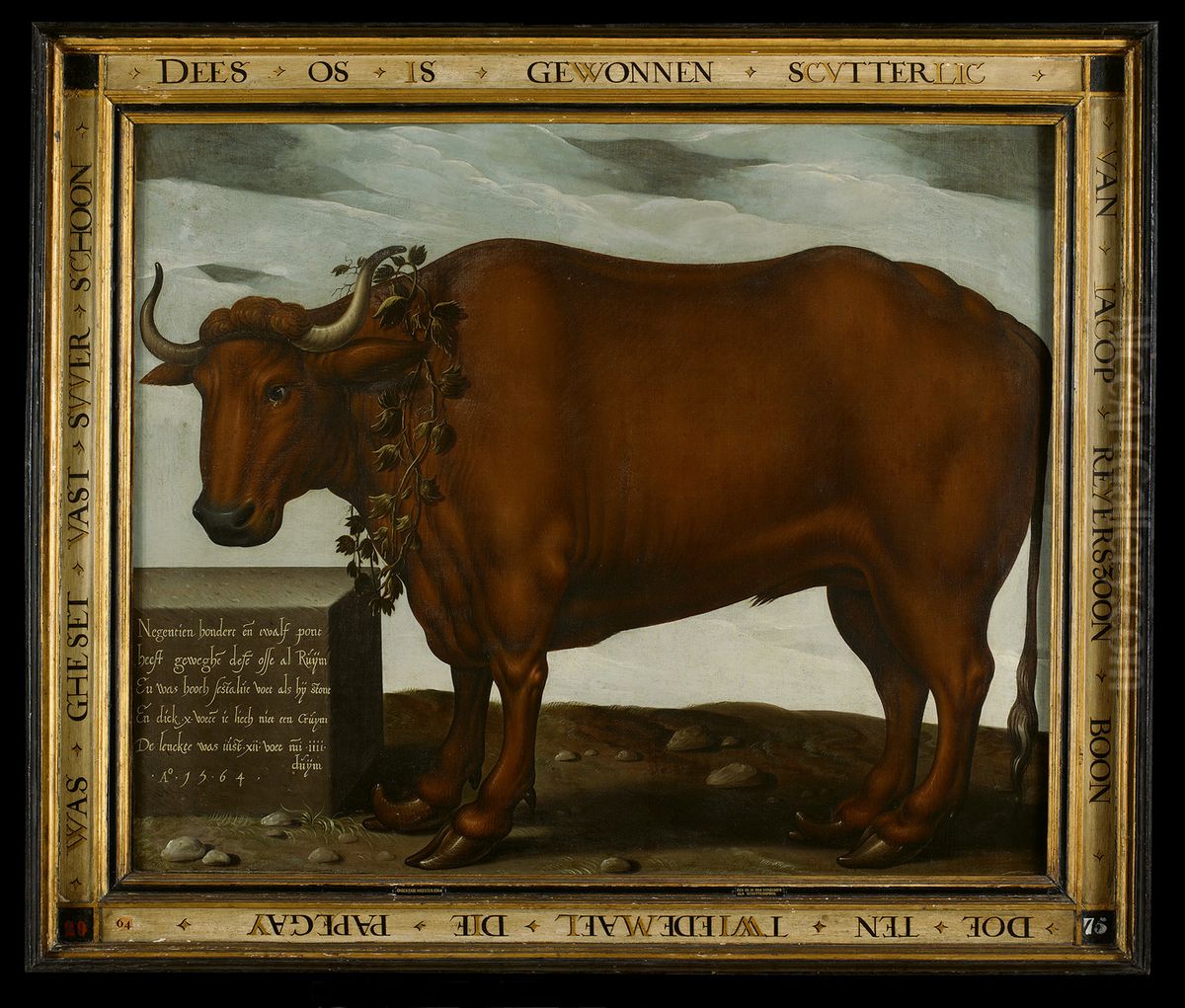 Een door de schutterij bij het papegaaischieten gewonnen os-An ox as an Archery prize Oil Painting by Jacob Cornelisz Van Oostsanen