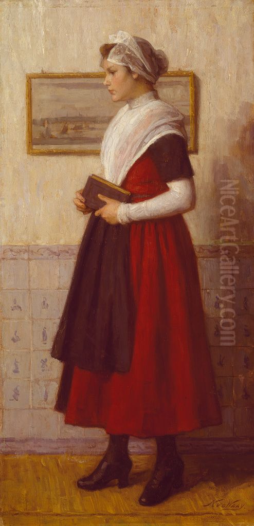 Burgerweesmeisje met kerkboek Oil Painting by Nicolaas Van Der Waay