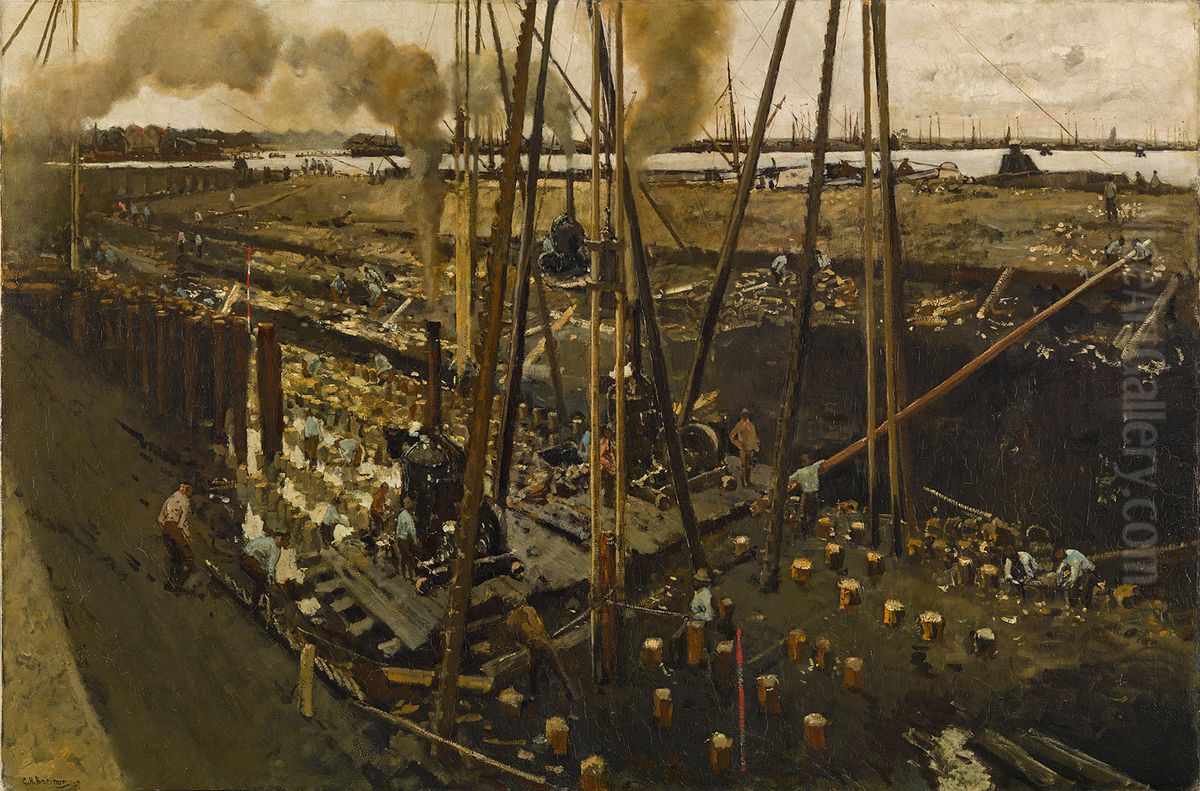Heiwerk in de Van Diemenstraat Oil Painting by George Hendrik Breitner