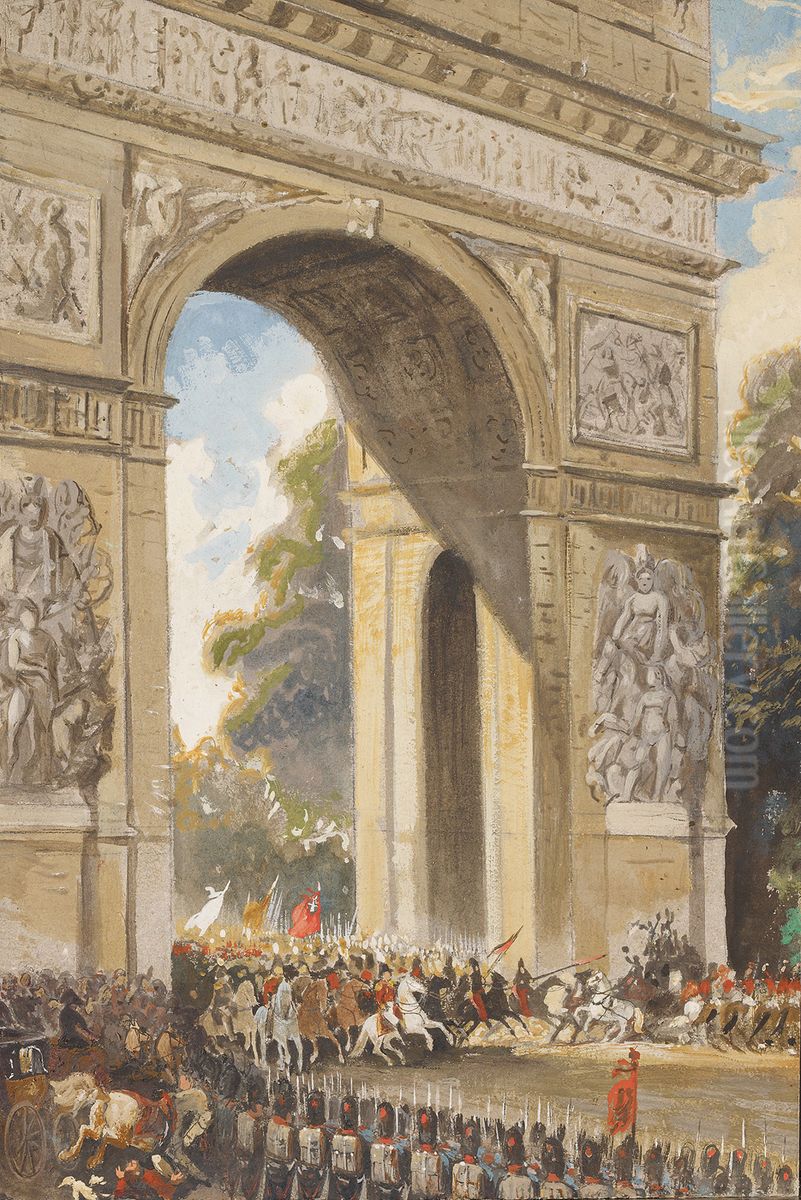 1814, entree van geallieerde troepen in Parijs-Kroniek van echtpaar Joh. Samuel Wurfbain (1770-1851) en Anna Maria Geertruida Hurrelbrinck (1772-1850), bij gelegenheid van hun gouden bruiloft Oil Painting by Nicolaas Pieneman