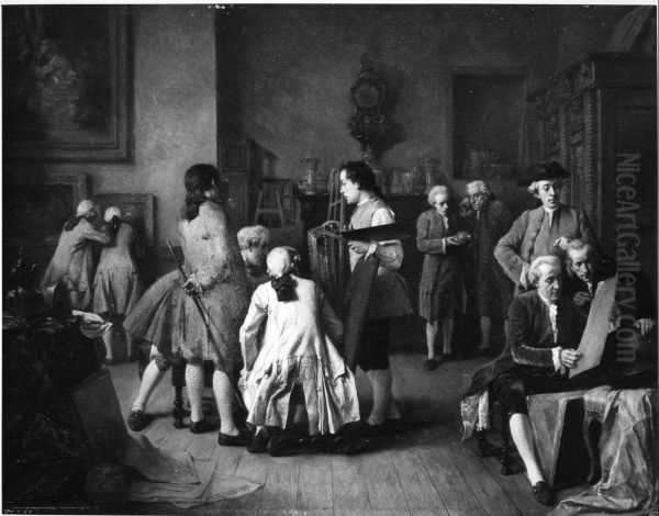 Het bezoek bij een schilder Oil Painting by Eugene Fichel