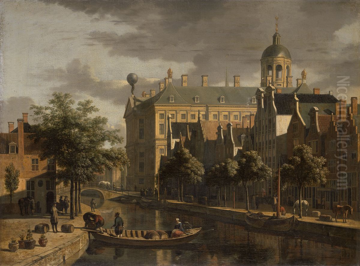 The Amsterdam flower market Oil Painting by Gerrit Adriaenszoon Berckheyde