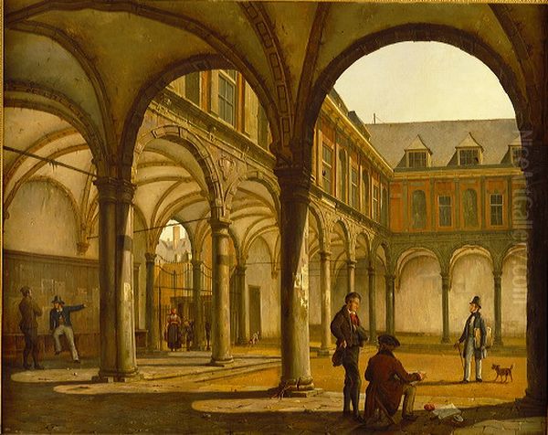 De binnenplaats van de Oude Beurs van Hendrick de Keyser te Amsterdam Oil Painting by Kaspar Karsen