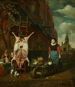 Het varken op de leer met gezicht op de Haarlemmerpoort-The Haarlemmerdijk with a pig on a stepladder