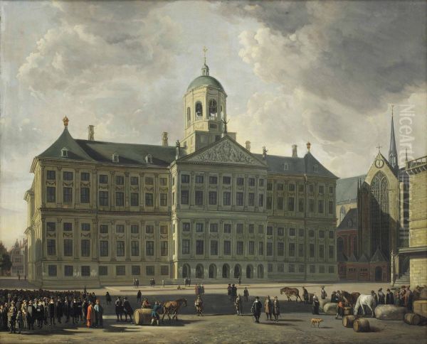 Het stadhuis op de Dam. Oil Painting by Gerrit Adriaenszoon Berckheyde