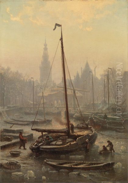 De Nieuwmarkt bij mistig weer Oil Painting by Johan Conrad Greive