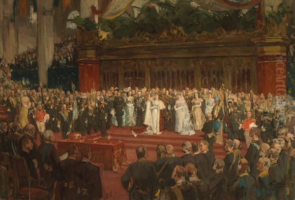 Eedsaflegging door H.M. Koningin Wilhelmina (1880-1960) Oil Painting by Nicolaas Van Der Waay