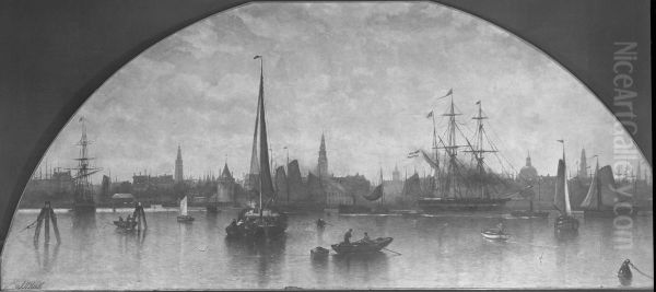 View of the IJ near Amsterdam Oil Painting by Johan Adolph Rust