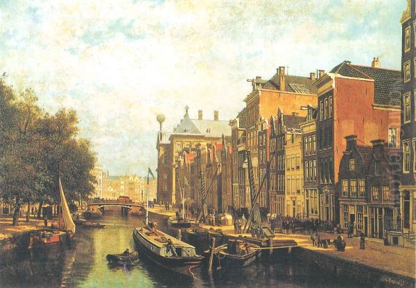 Pijpenmarkt ( n.z. voorburgwal) Oil Painting by Johan Conrad Greive