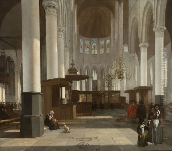 Interior of the Oude Kerk in Amsterdam Oil Painting by Emanuel de Witte