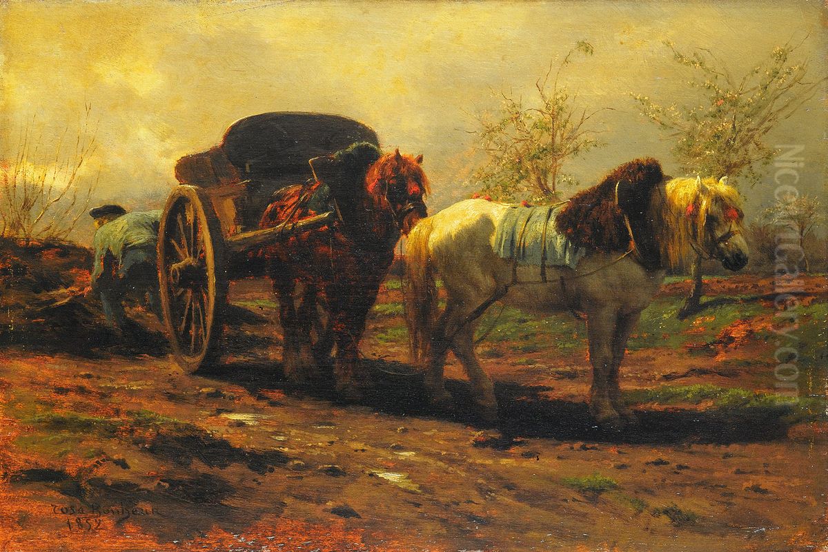 A car with two horses Oil Painting by Rosa Bonheur