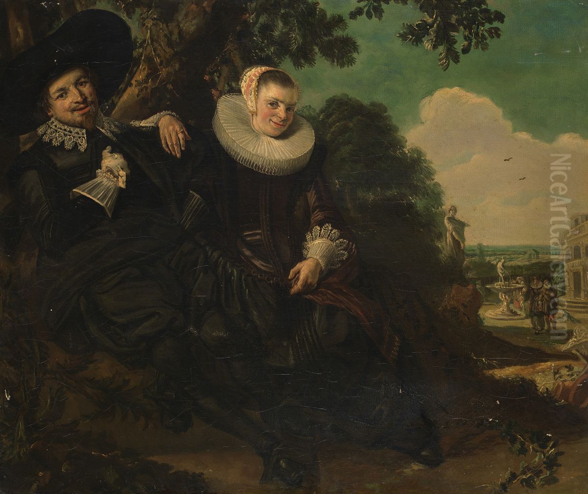 Copy of the Marriage portrait of Isaac Massa and Beatrix Van der Laen Oil Painting by Frans Hals