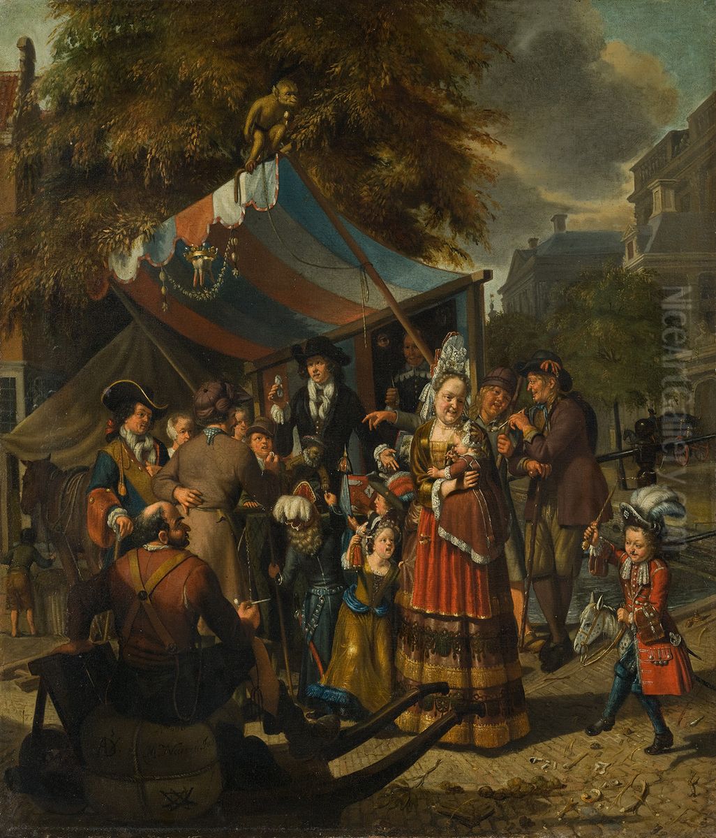 Amsterdams stadstafereel met kwakzalver Oil Painting by Matthijs Naiveu