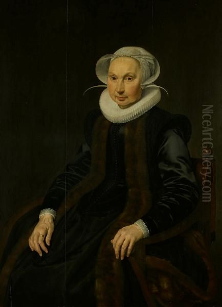 Anna Jacobsdr. Blaeu (1556-1627) Oil Painting by Cornelis van der Voort