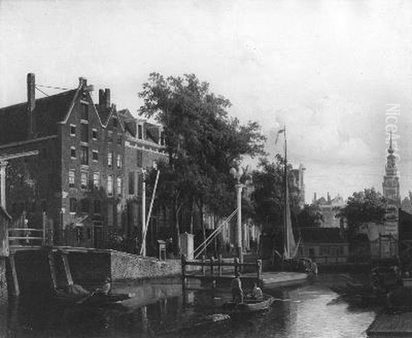 Stadsgezicht Gelderse kade bij de Nieuwmarkt Oil Painting by Cornelis Springer